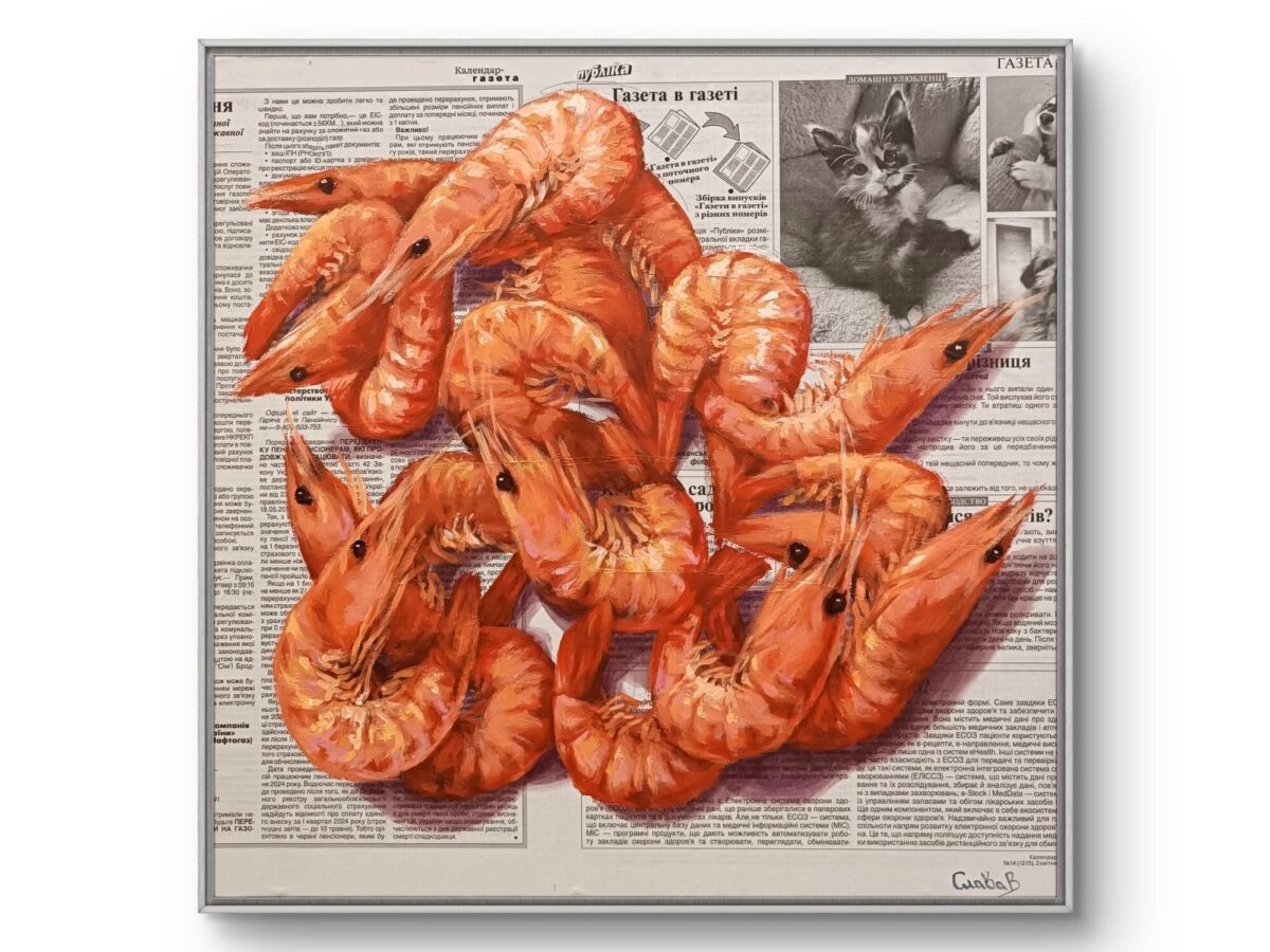 Acrylic Shrimp Painting on Newspaper