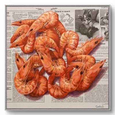 Acrylic Shrimp Painting on Newspaper